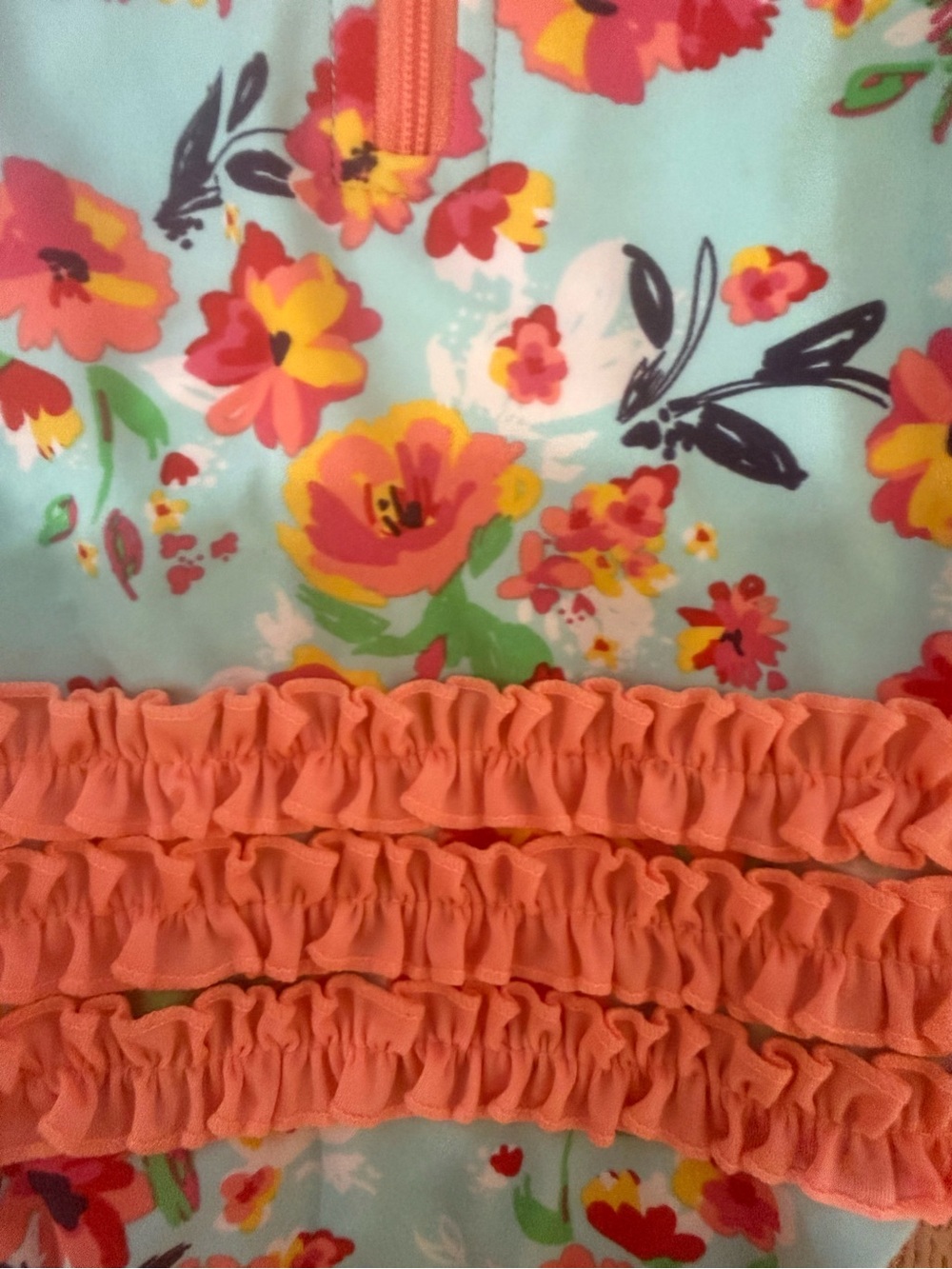 Ruffle Butts Light Blue Floral Long Sleeve Swim Suit with Pink & Yellow Flowers - Picture 11 of 12
